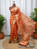 Orange Kora Banarasi Silk Saree
