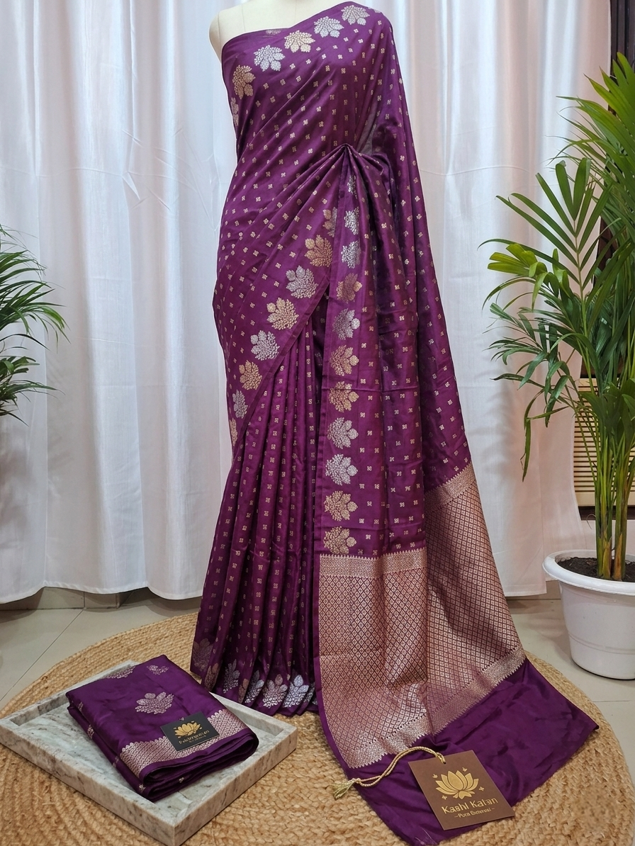 Purple Satin Silk Banarasi Saree