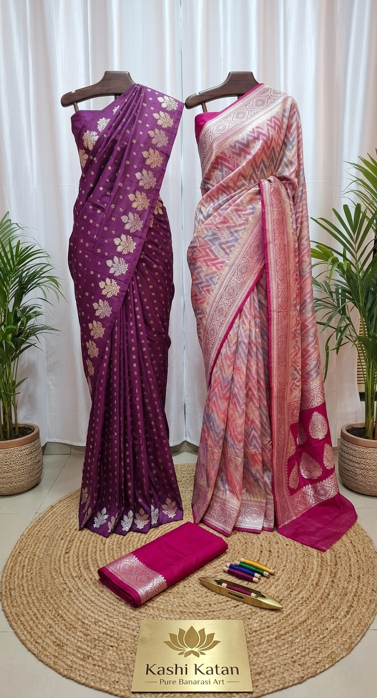 Purple Satin Silk Banarasi Saree