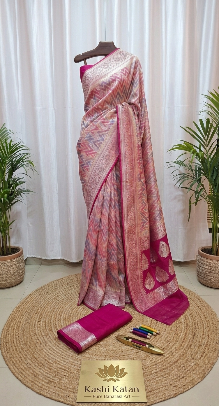 Shades of Pink - Banarasi Kora Tissue Silk