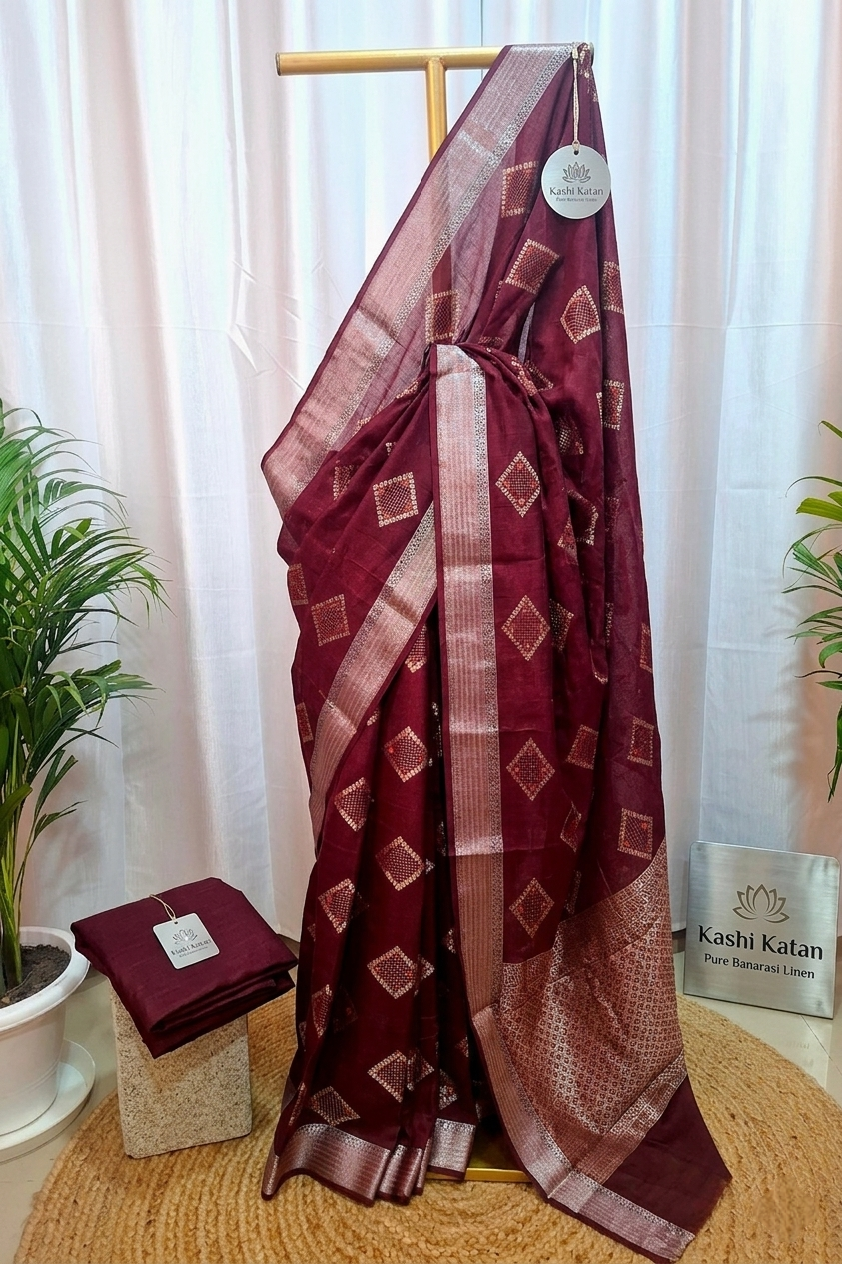 Maroon-Wine Banarasi silk saree