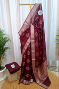 Maroon-Wine Banarasi silk saree