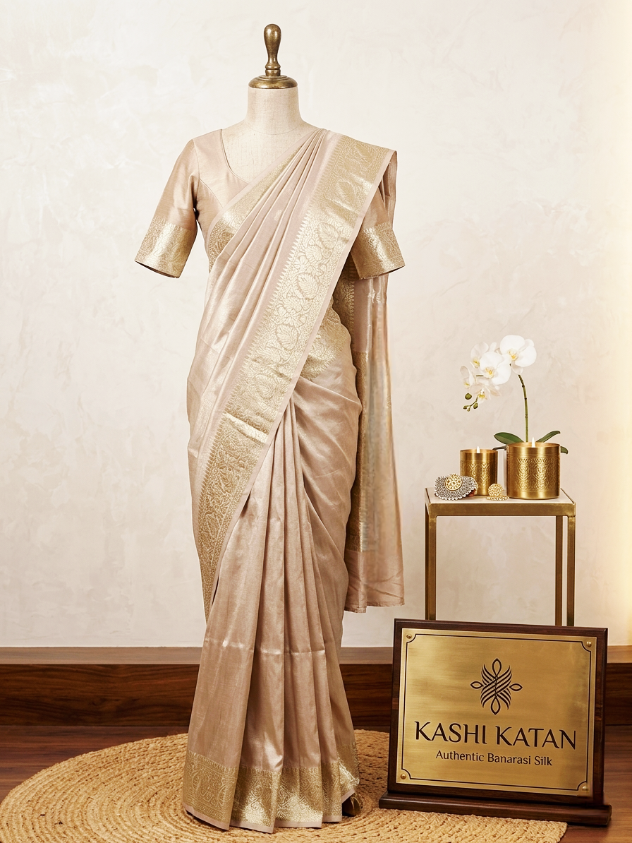 Ivory Gold Banarasi Tissue Silk Saree