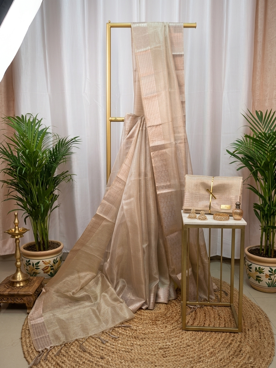 Ivory Gold Kora Tissue Silk Banarasi saree