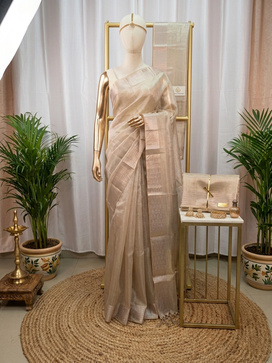 Ivory Gold Kora Tissue Silk Banarasi saree