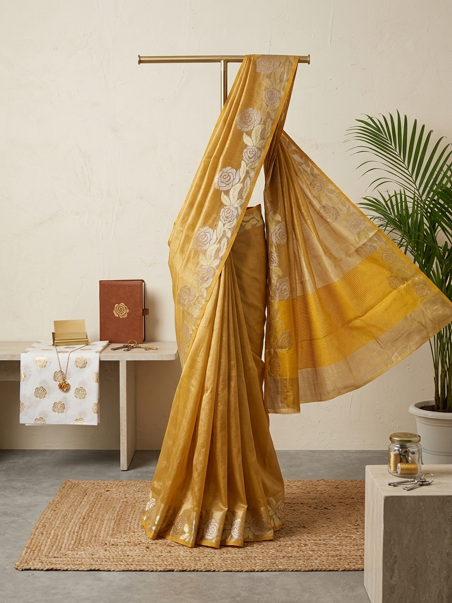 Yellow premium Tissue silk Banarasi saree