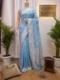 Sky Blue Banarasi cotton silk meenakari saree