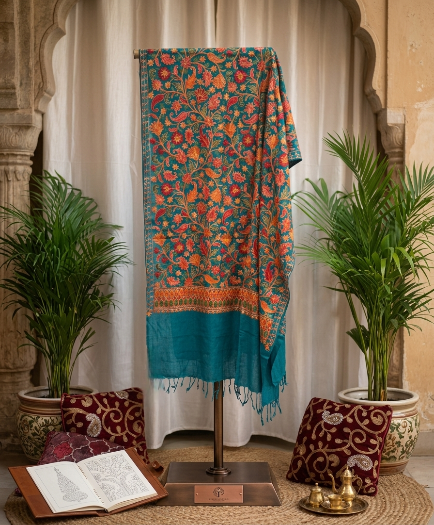 Firozi embroidered stole
