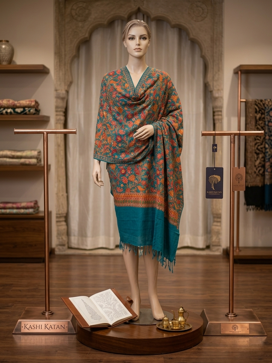 Firozi embroidered stole