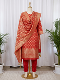 Red Banarasi premium katan dress material