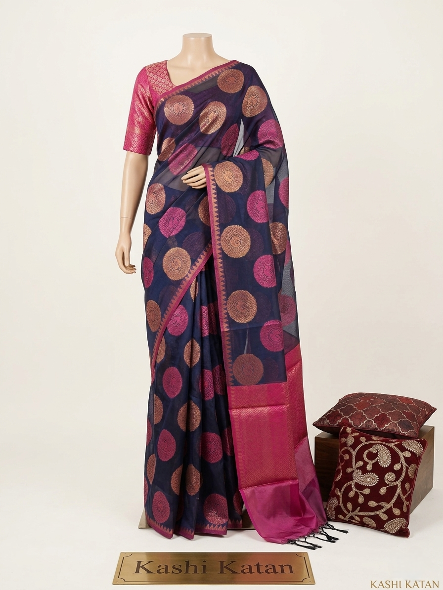 Navy cotton silk gola buta Banarasi saree