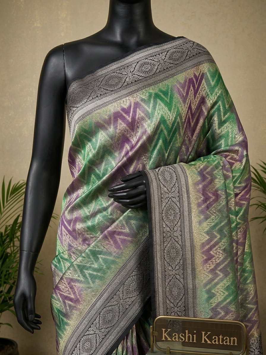 Shades of Green Kora Tissue silk jacquard weaving Banarasi saree