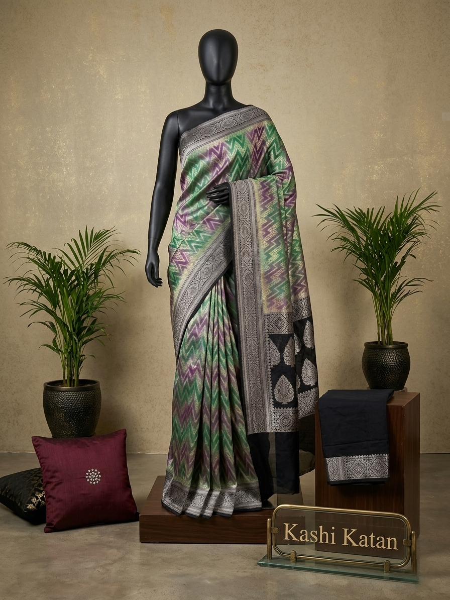 Shades of Green Kora Tissue silk jacquard weaving Banarasi saree