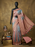 Peach blue Kora Tissue Banarasi Silk saree