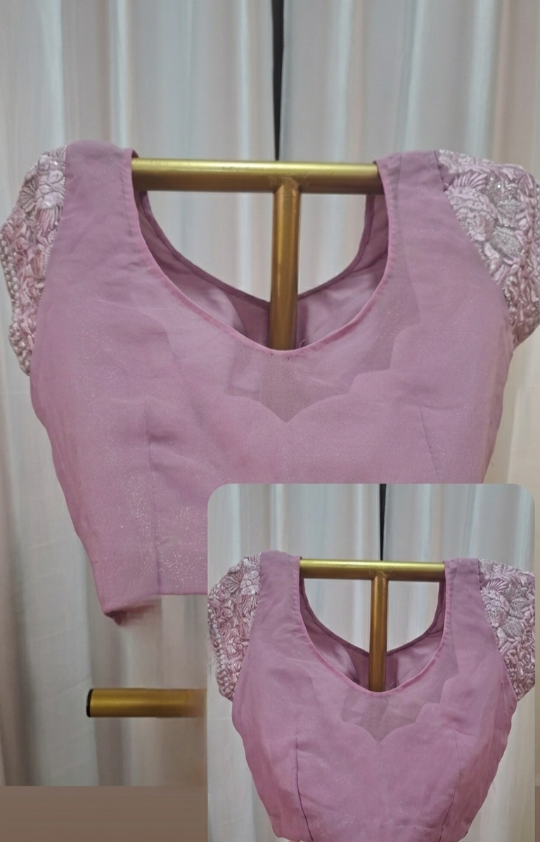 Shimmer georgette Pink Saree ready to wear with silver embroidered border