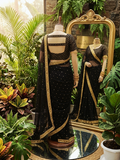 Black soft organza with golden booti ready to wear saree