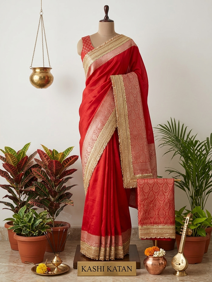 Red premium tissue maharani saree