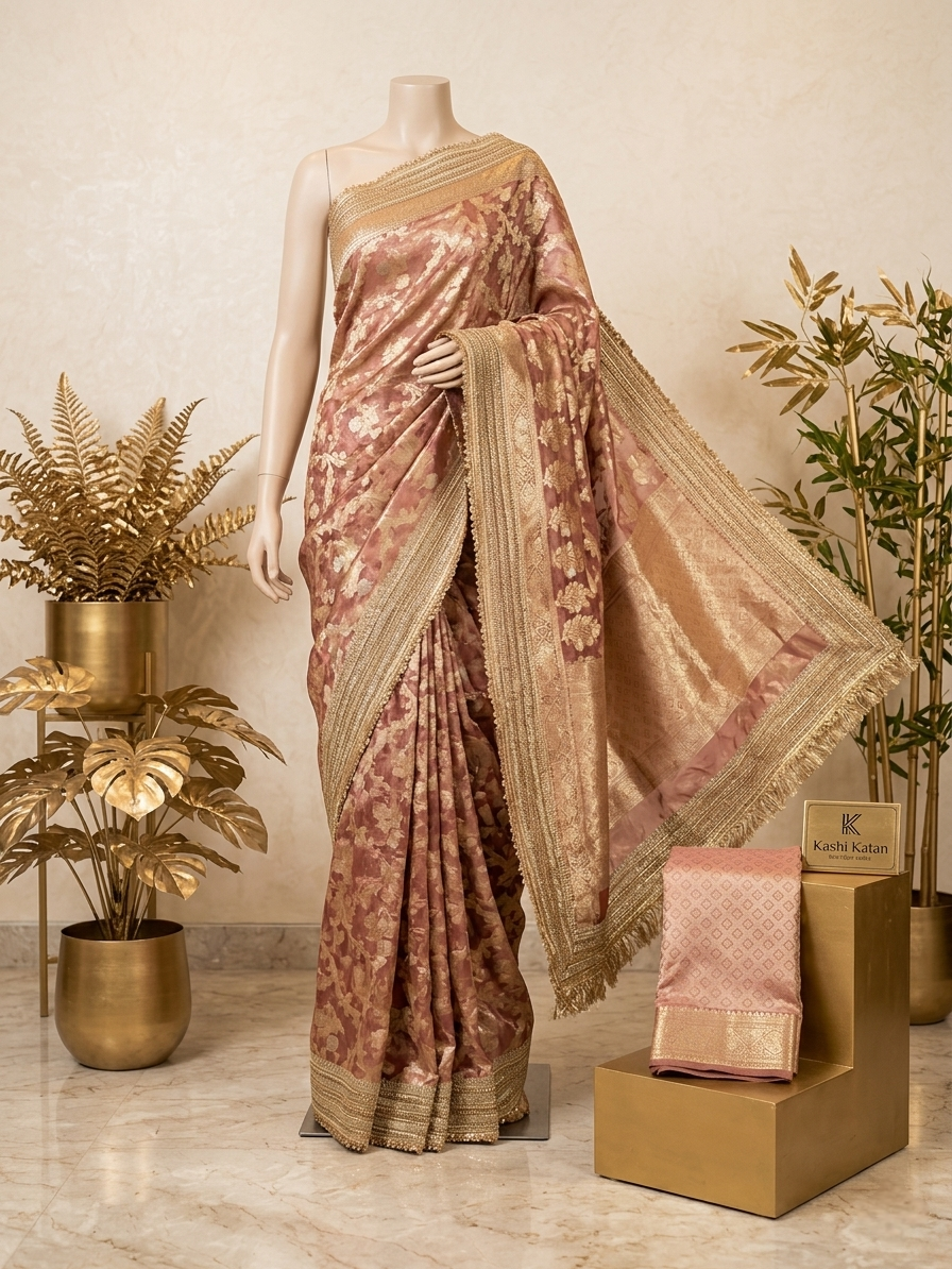 Maroon gold Pure Diamond Tissue Silk Banarasi Saree