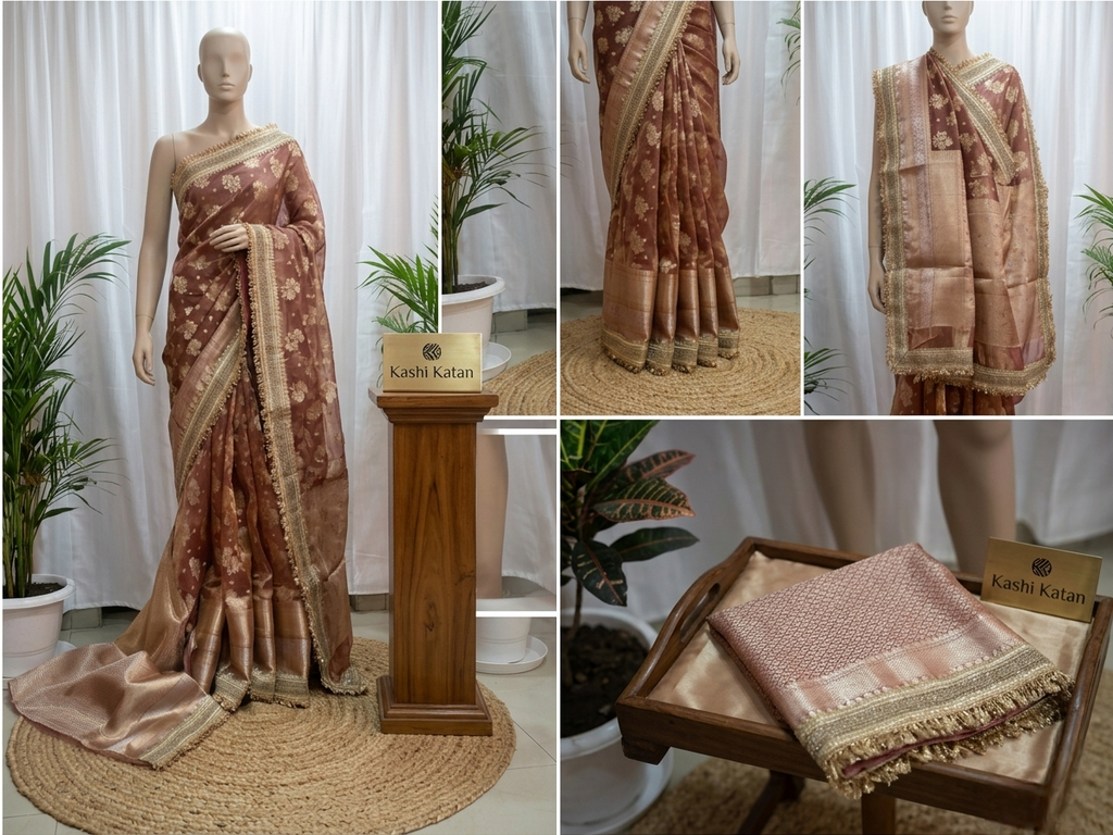 Wine and gold Pure Diamond Tissue Silk Banarasi saree