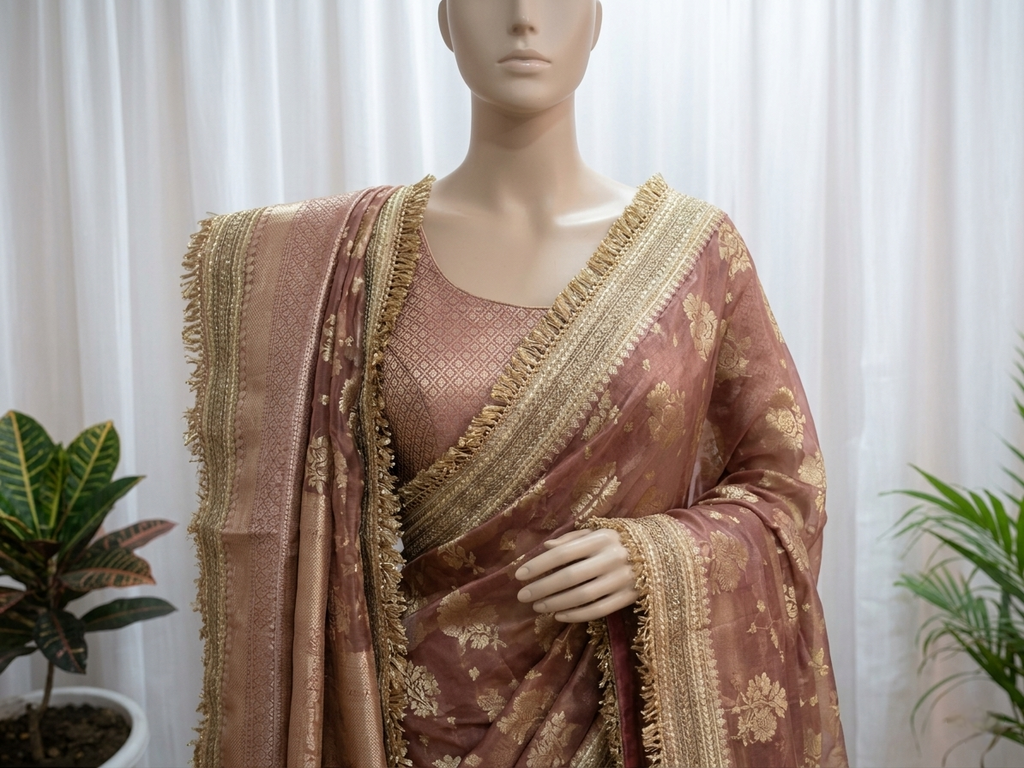 Wine and gold Pure Diamond Tissue Silk Banarasi saree