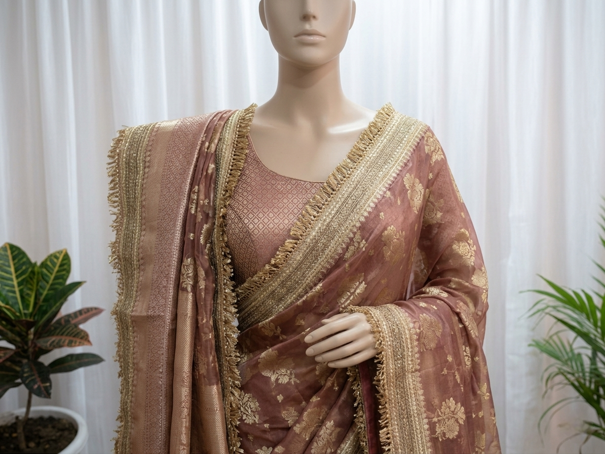 Wine and gold Pure Diamond Tissue Silk Banarasi saree