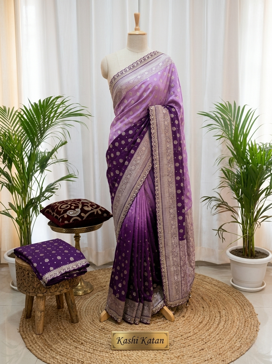 Shades of Purple Pure Khaddi Banarasi Saree