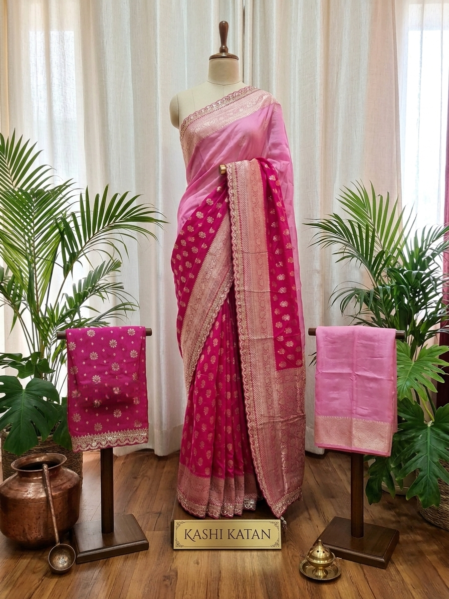 Shades of Pink Pure Khaddi georgette Banarasi Saree