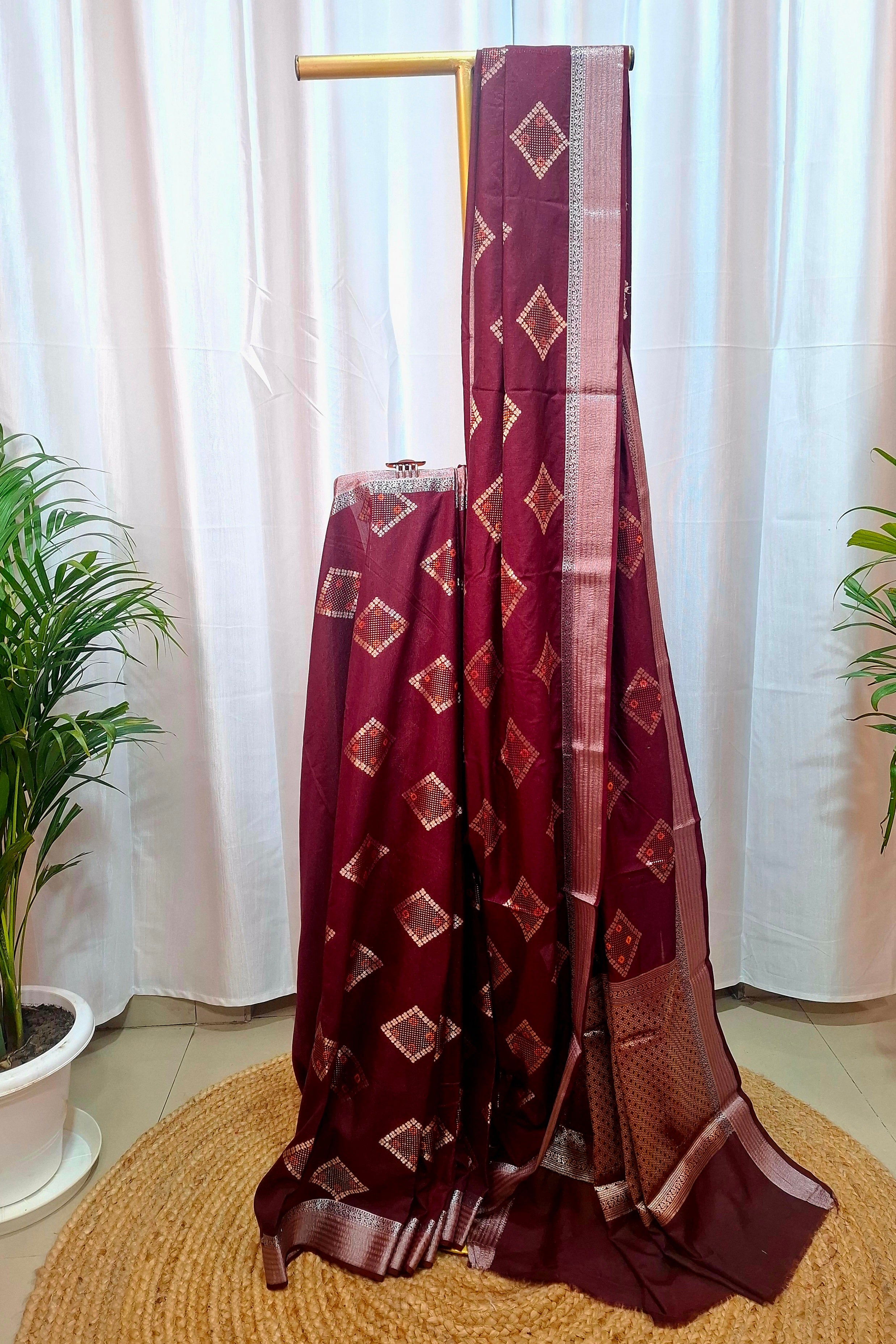 Maroon-Wine Banarasi silk saree
