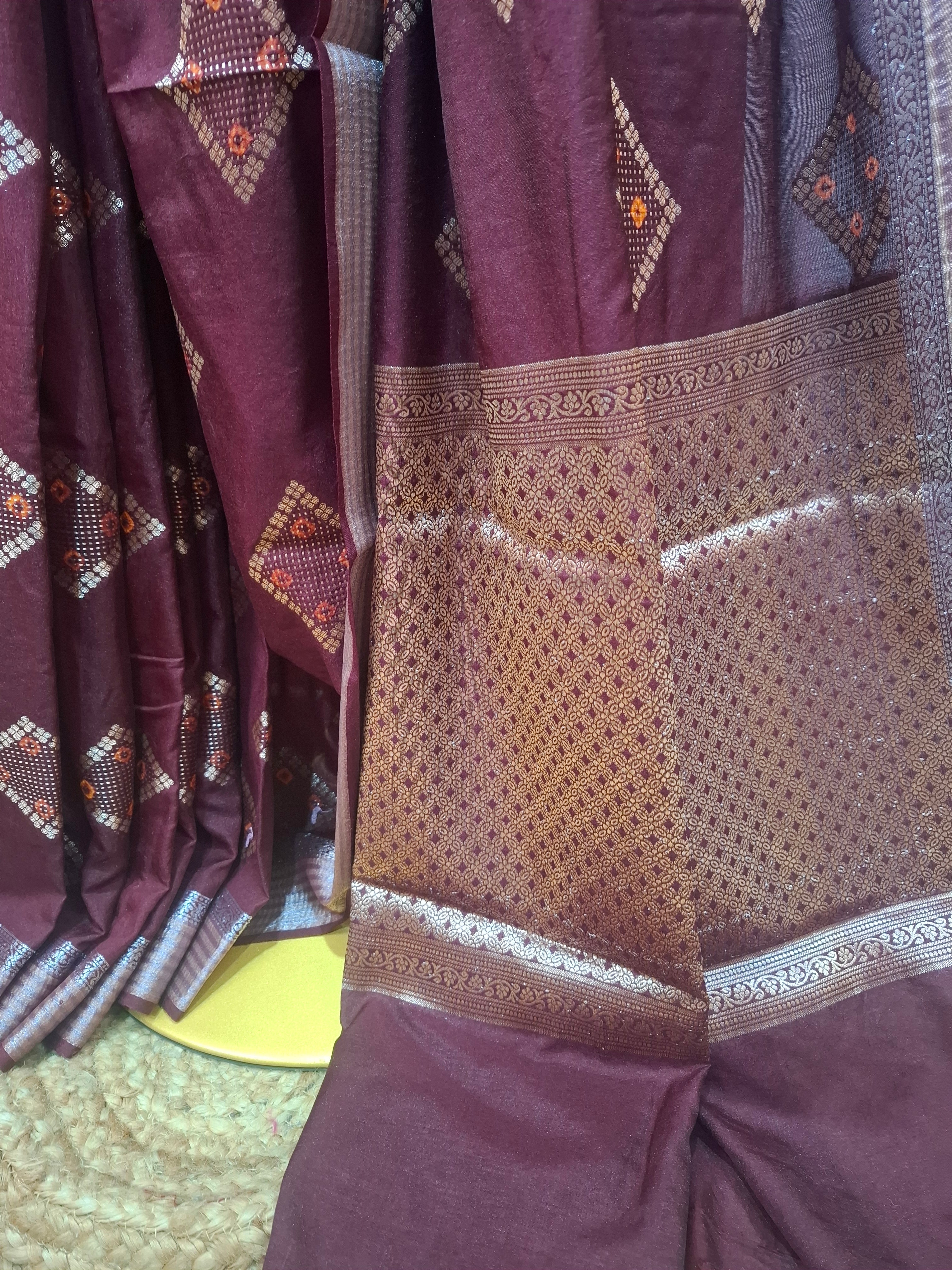 Maroon-Wine Banarasi silk saree