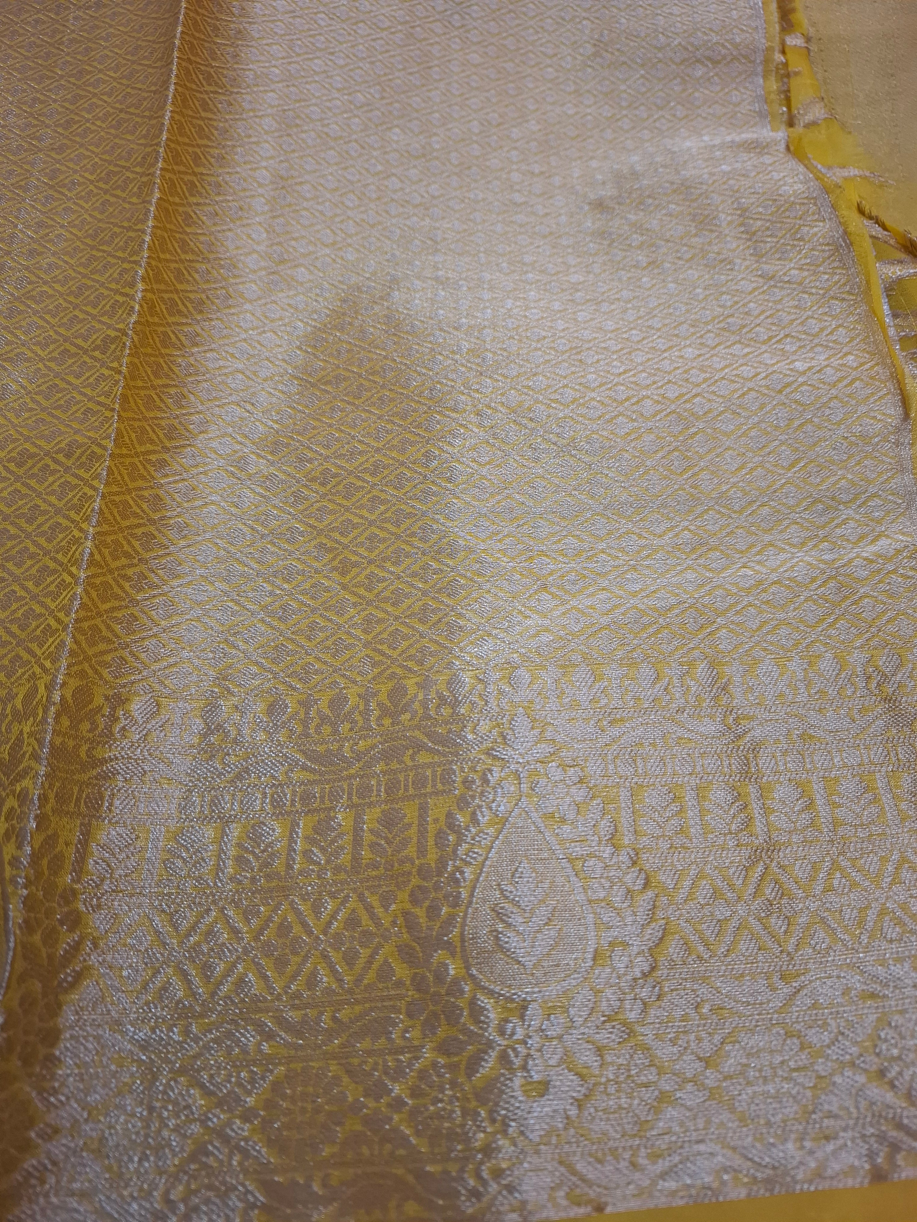 Yellow Kora Silk Banarasi Saree
