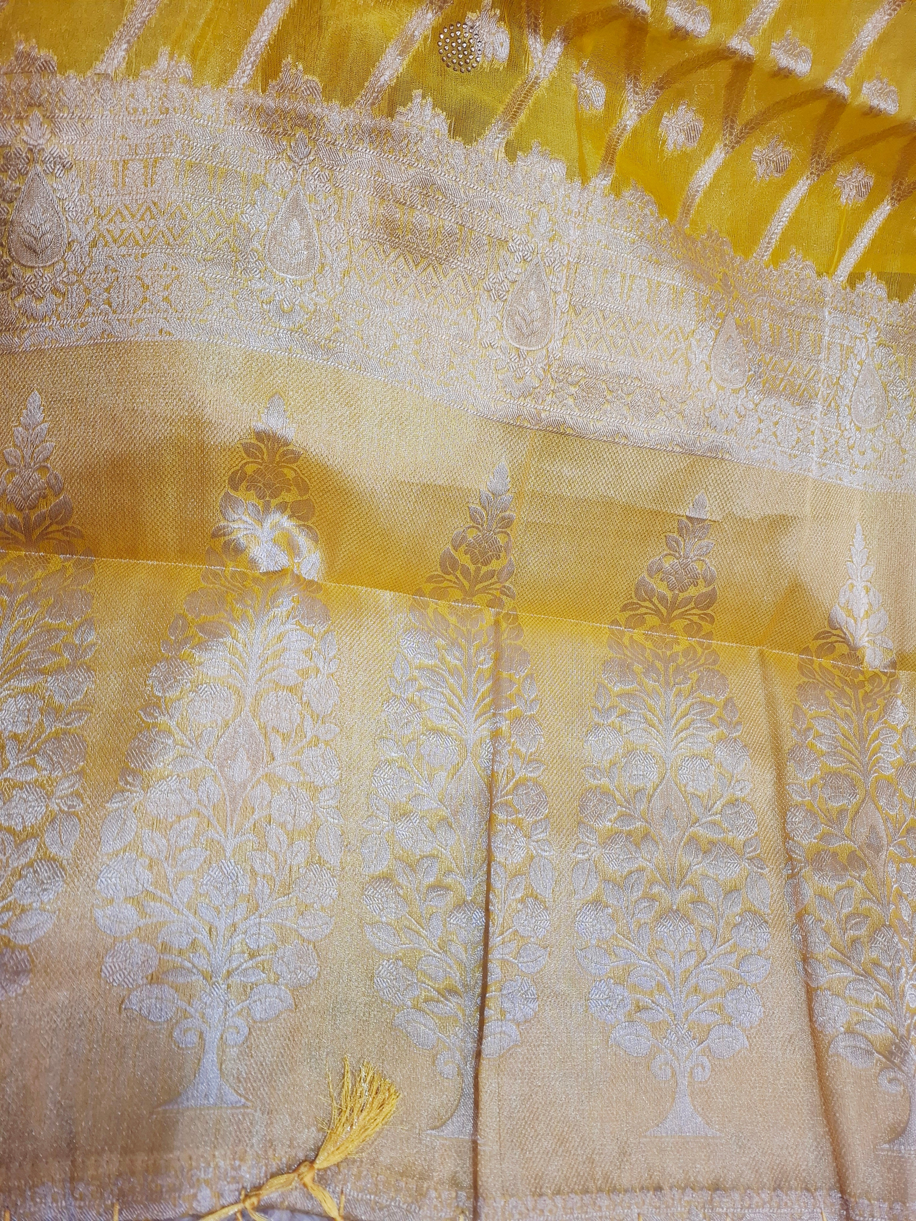 Yellow Kora Silk Banarasi Saree
