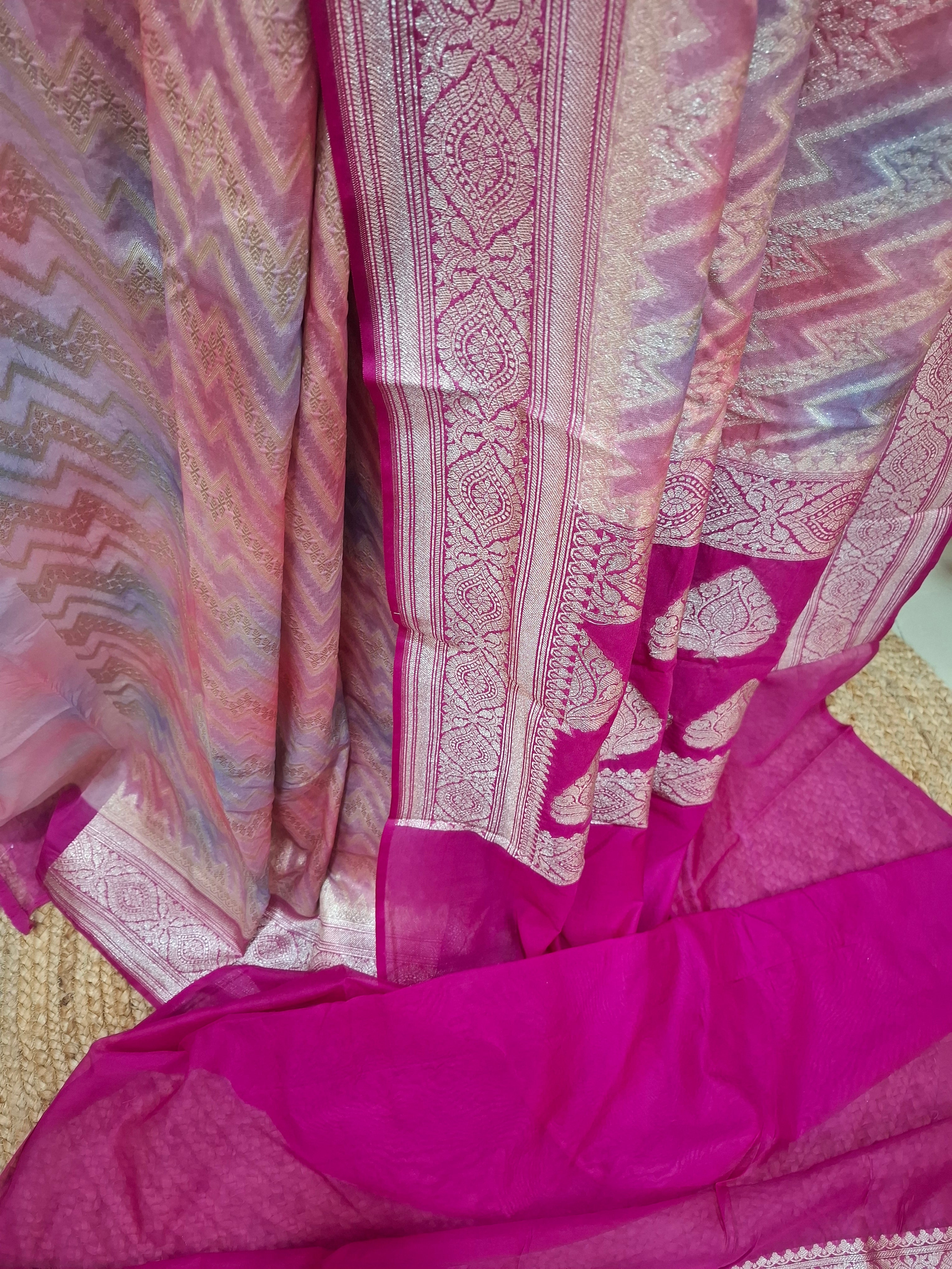 Shades of Pink - Banarasi Kora Tissue Silk