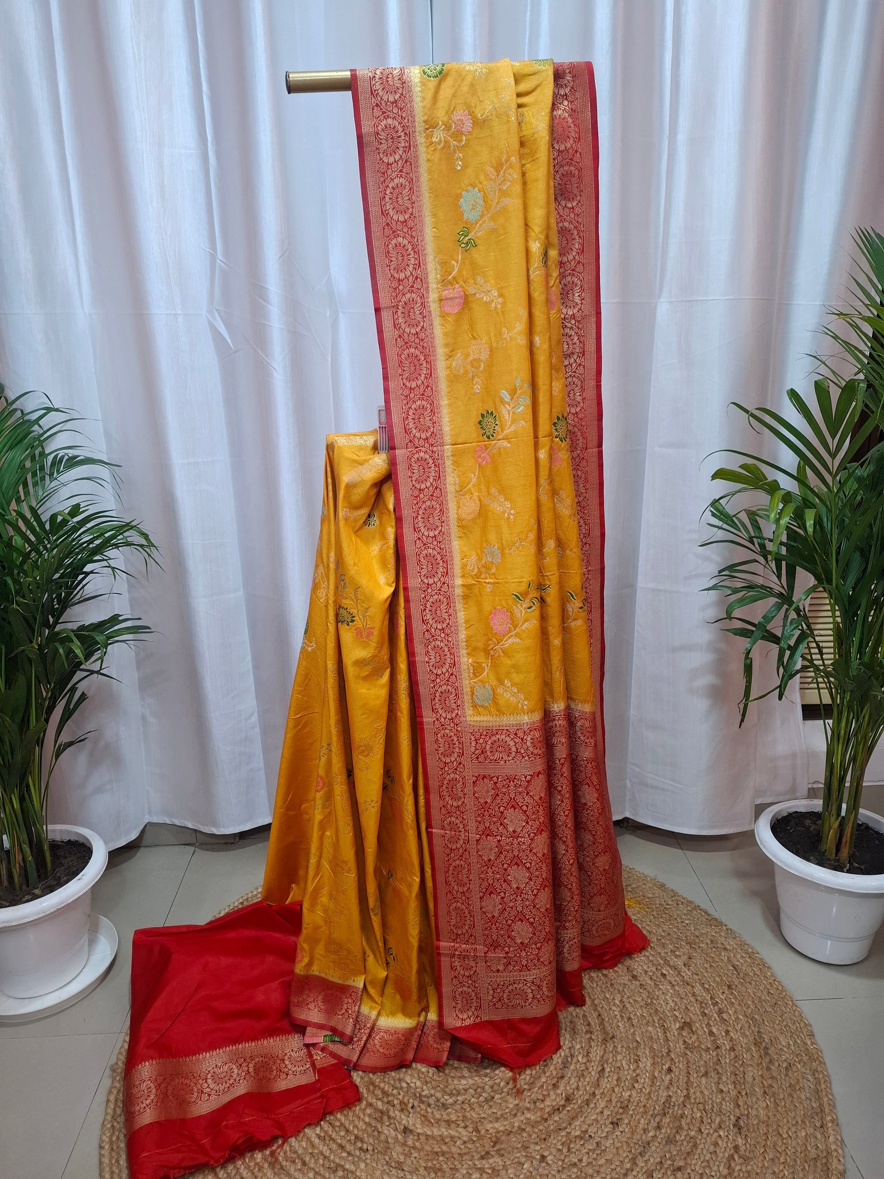 Mustard yellow Banarasi Silk Saree