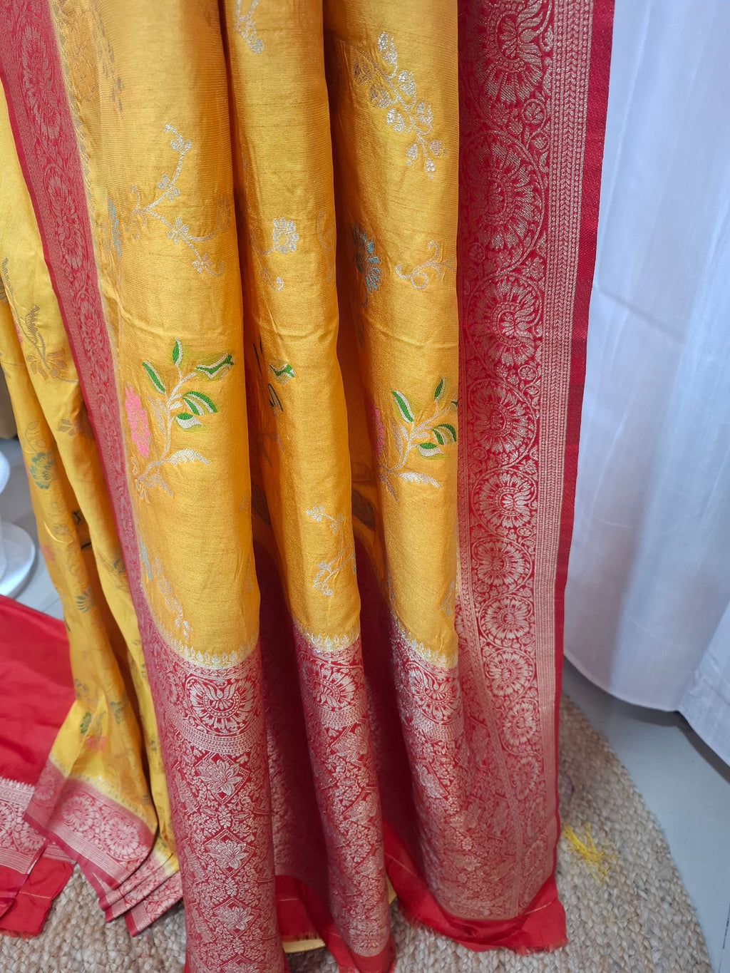 Mustard yellow Banarasi Silk Saree