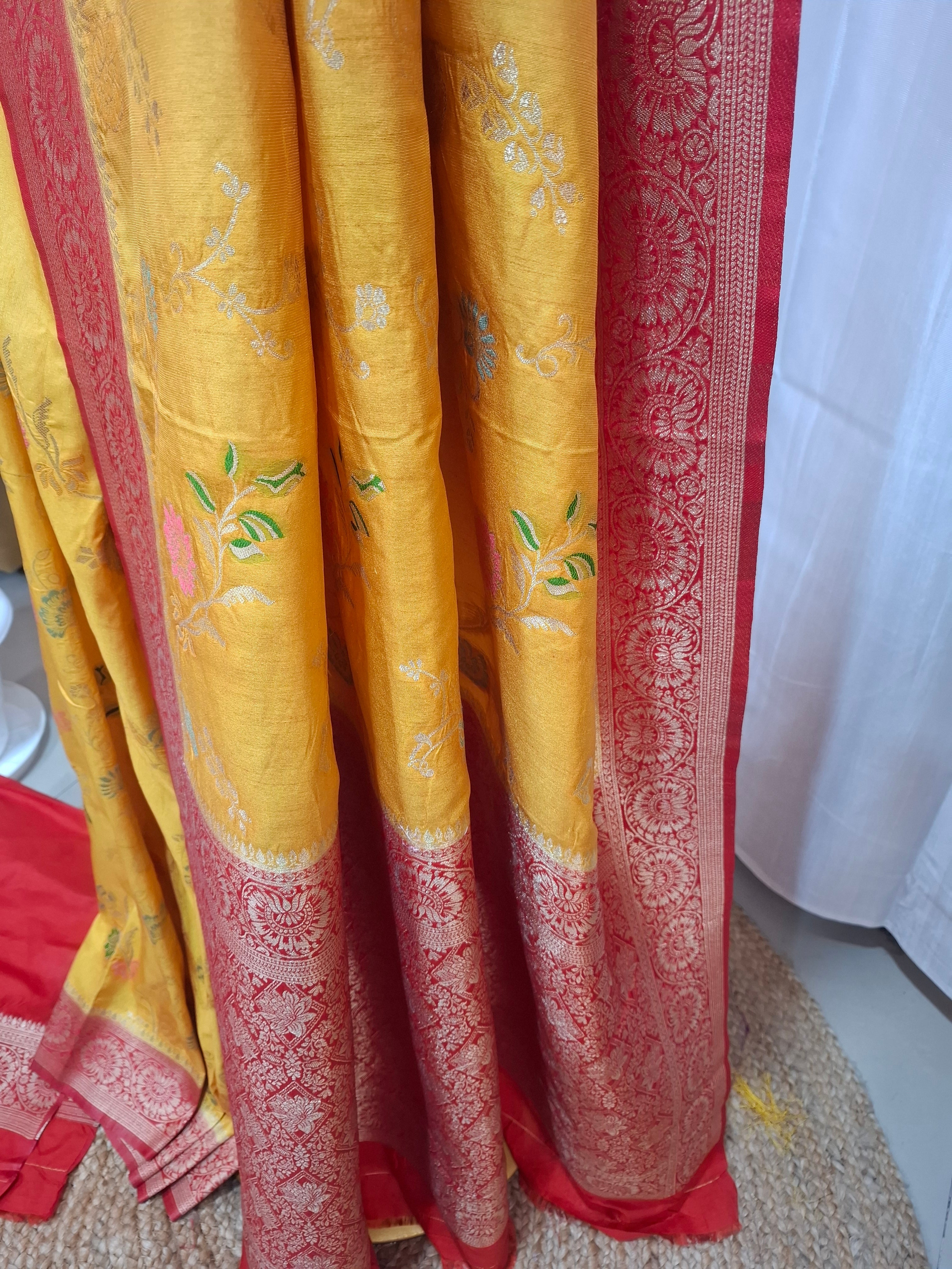 Mustard yellow Banarasi Silk Saree