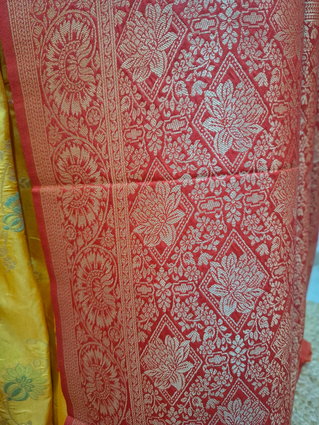 Mustard yellow Banarasi Silk Saree