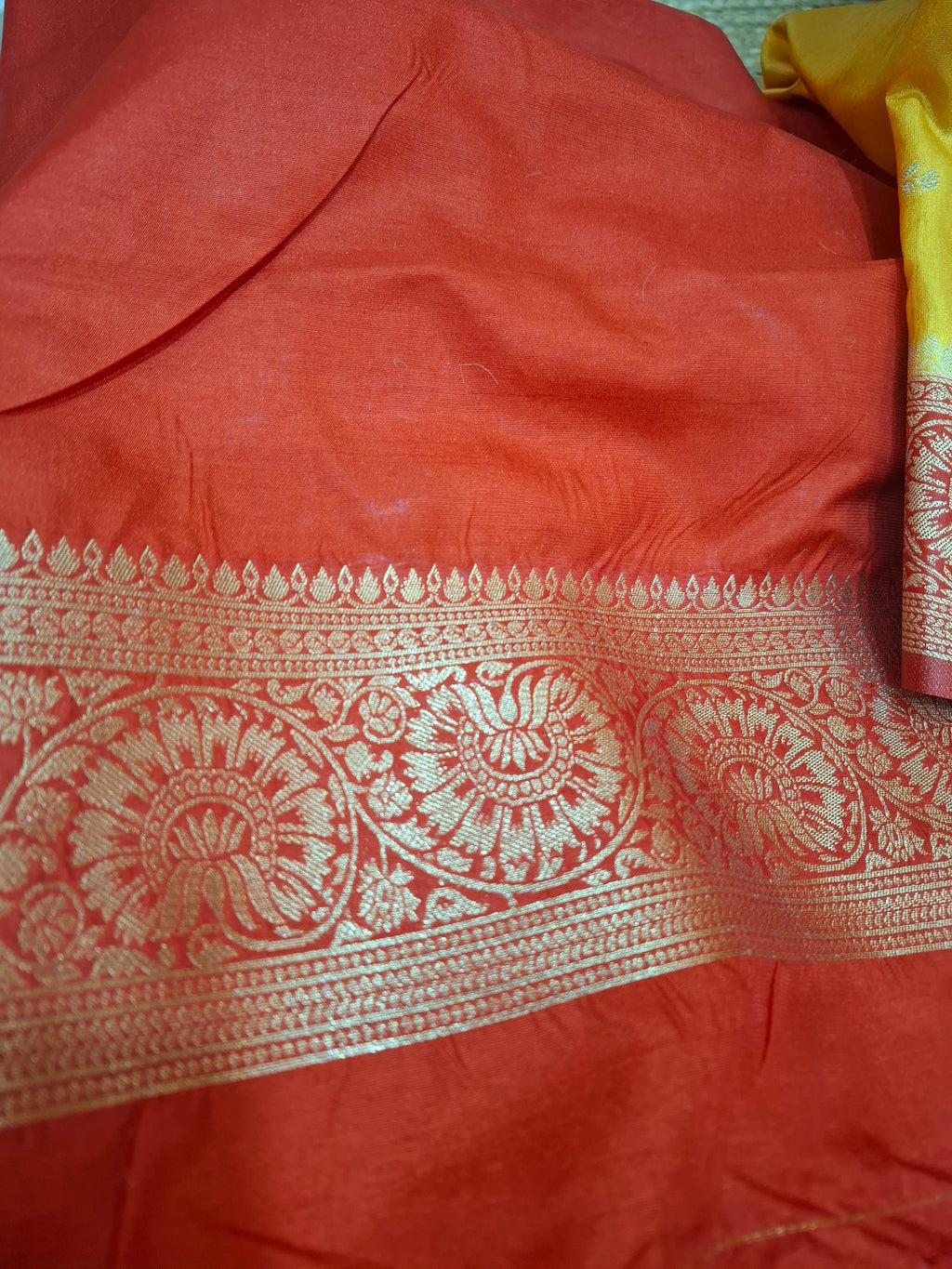 Mustard yellow Banarasi Silk Saree