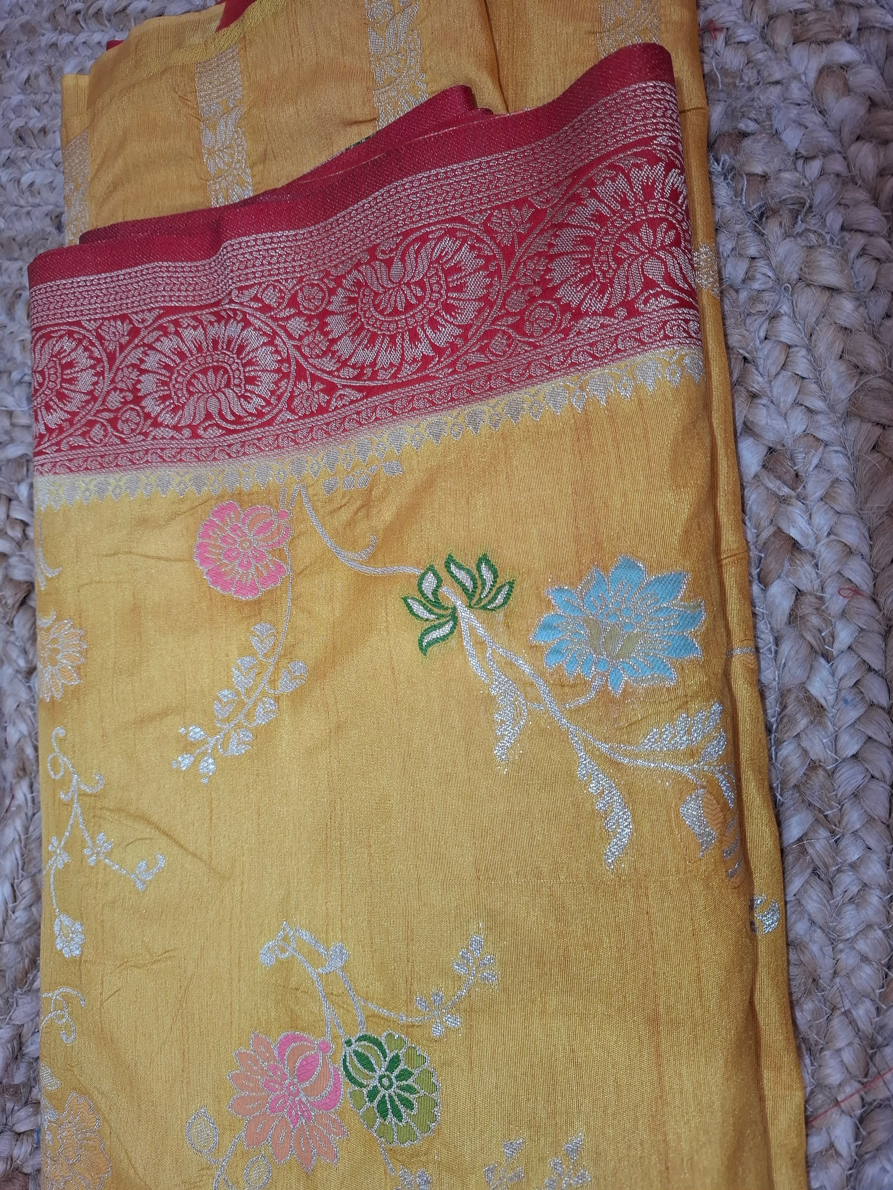 Mustard yellow Banarasi Silk Saree