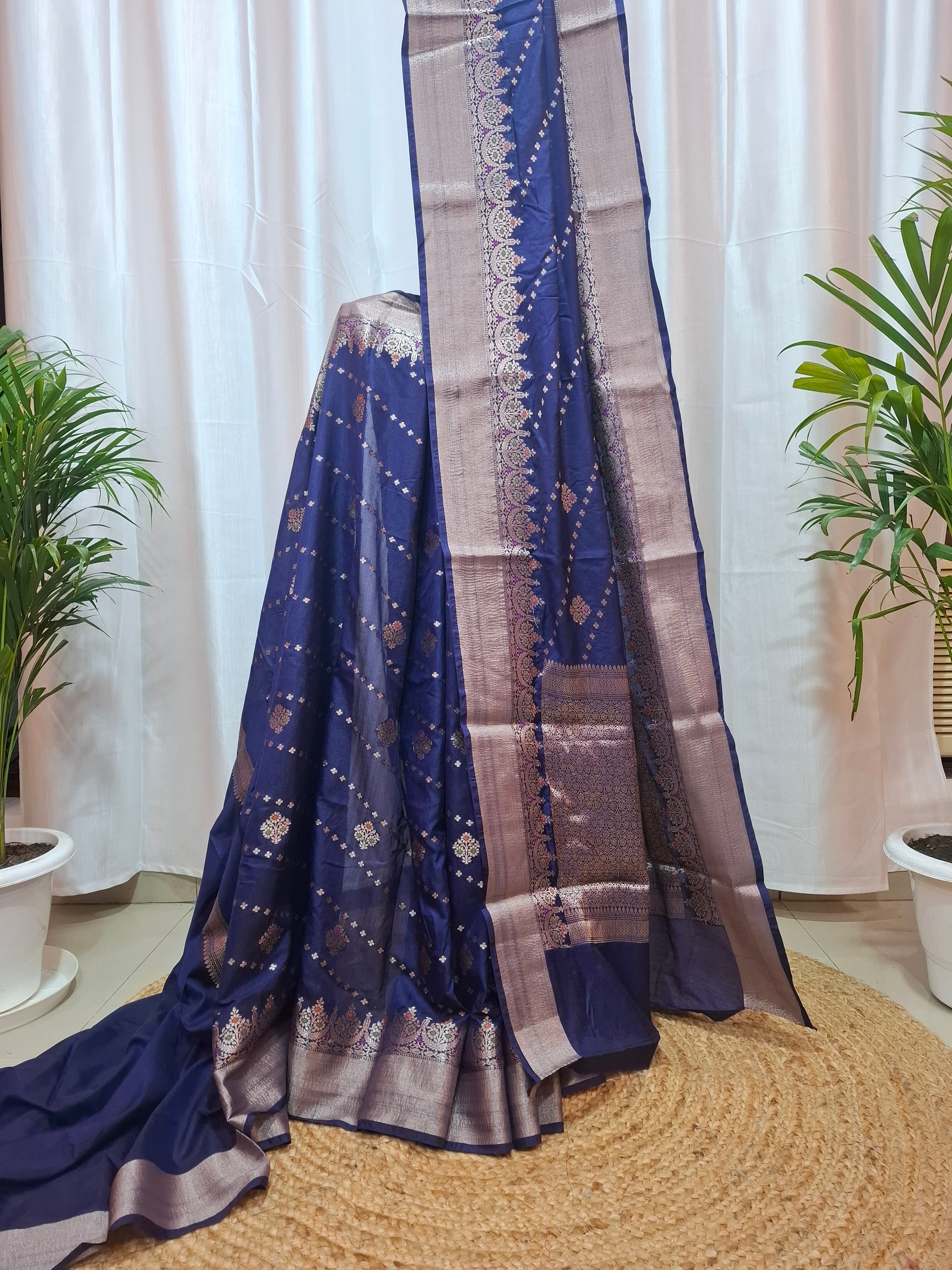 Royal blue banarasi silk saree