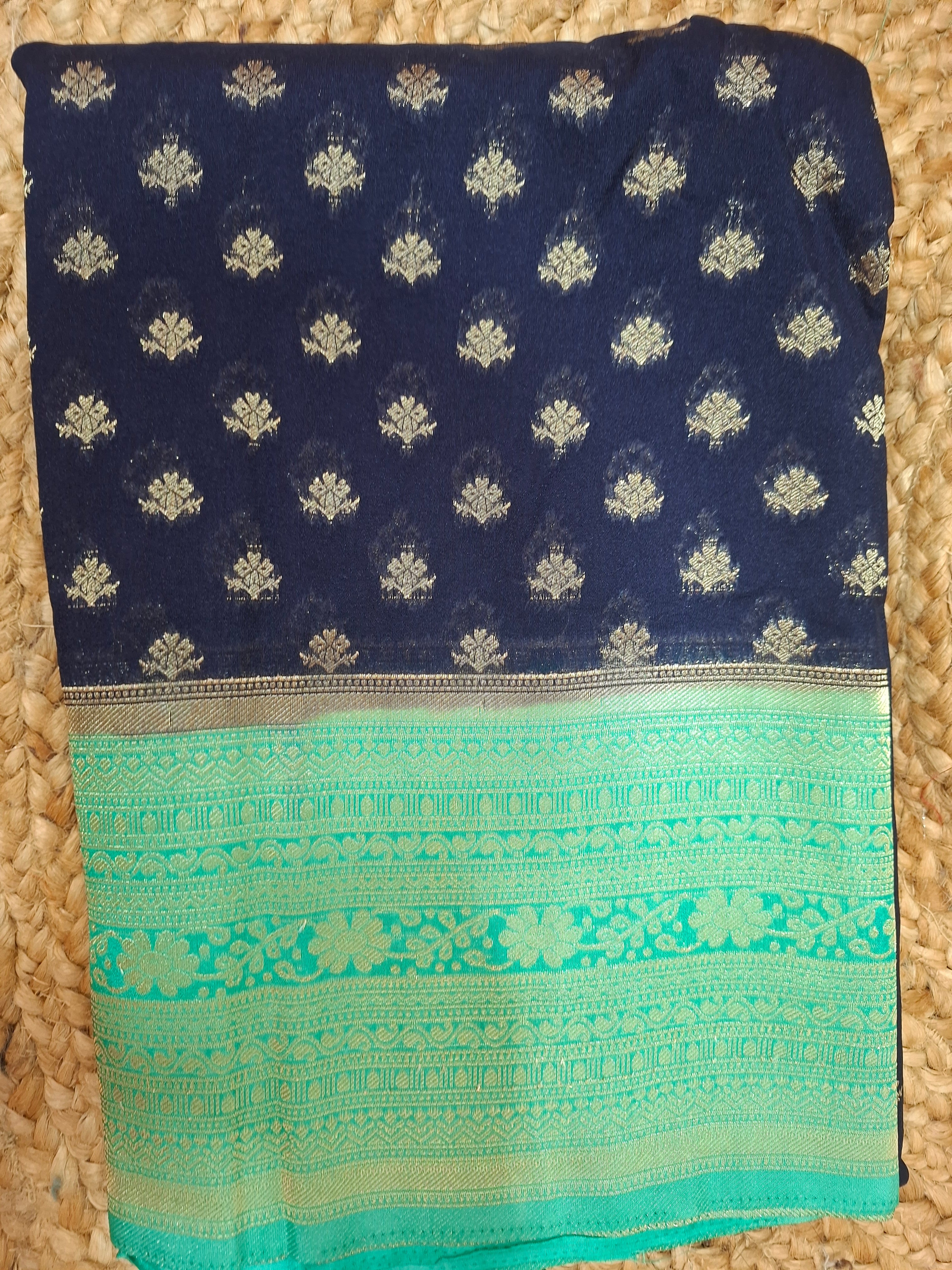Navy Blue Pure Khaddi Georgette Saree