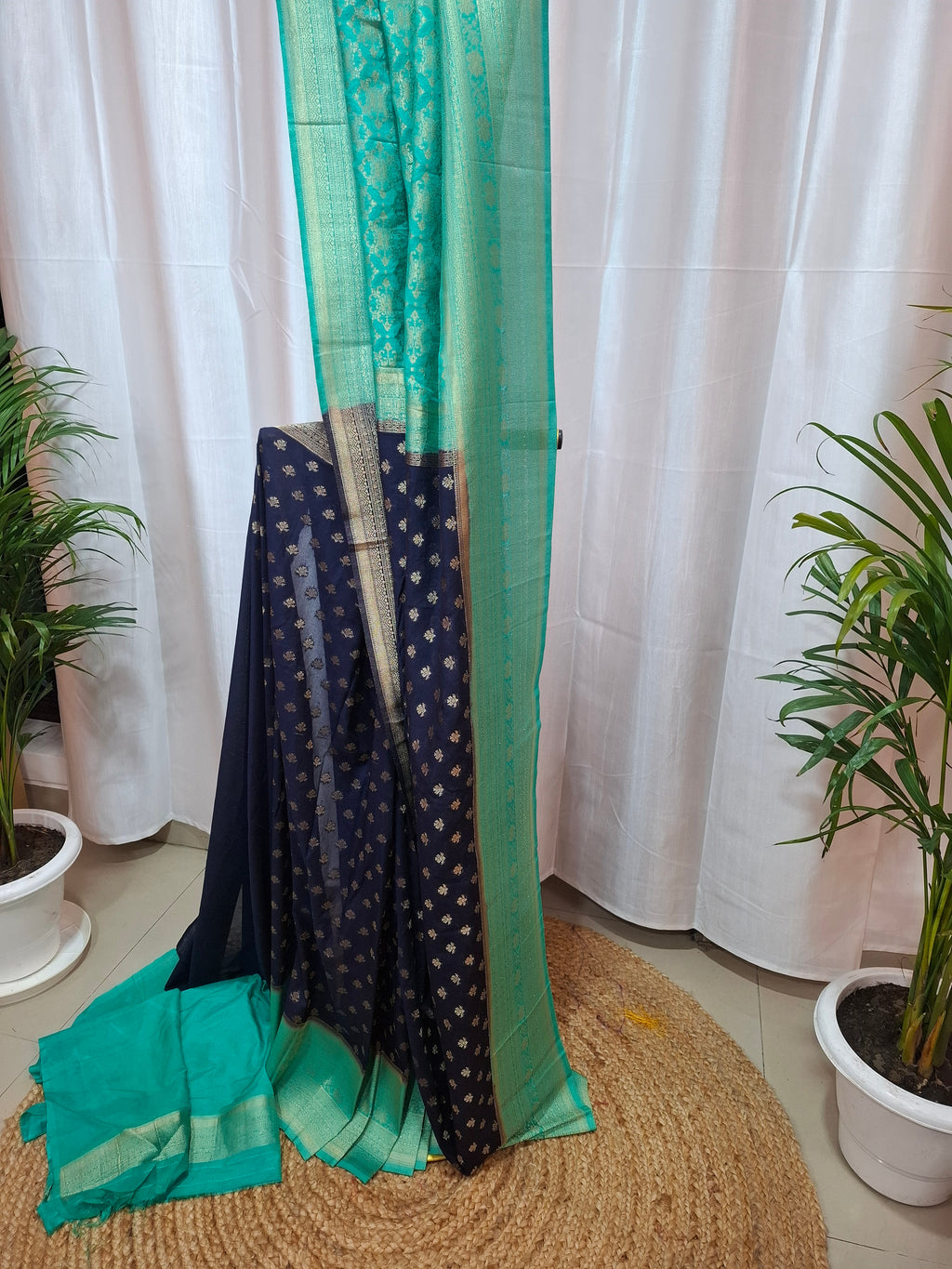 Navy Blue Pure Khaddi Georgette Saree