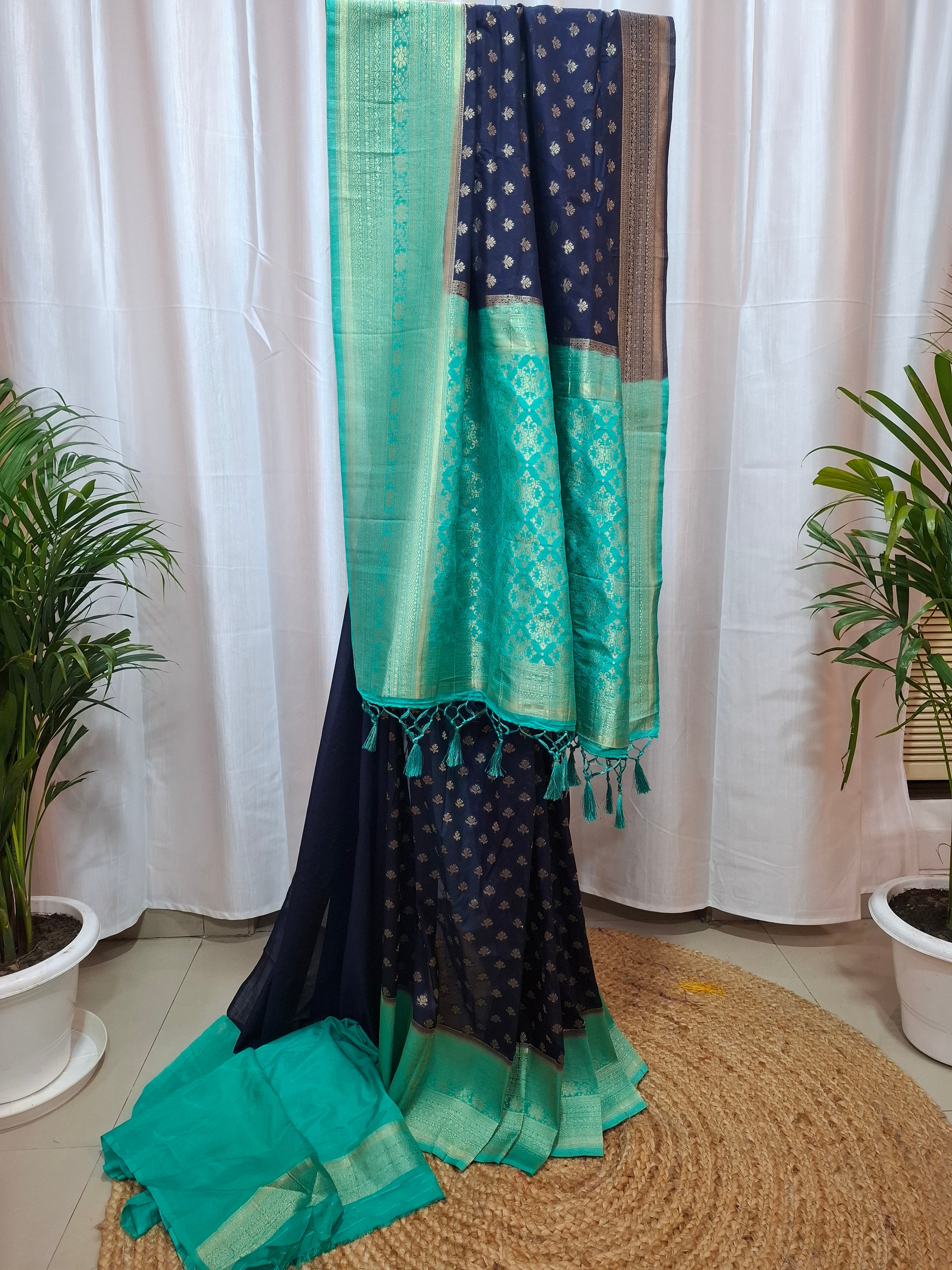 Navy Blue Pure Khaddi Georgette Saree