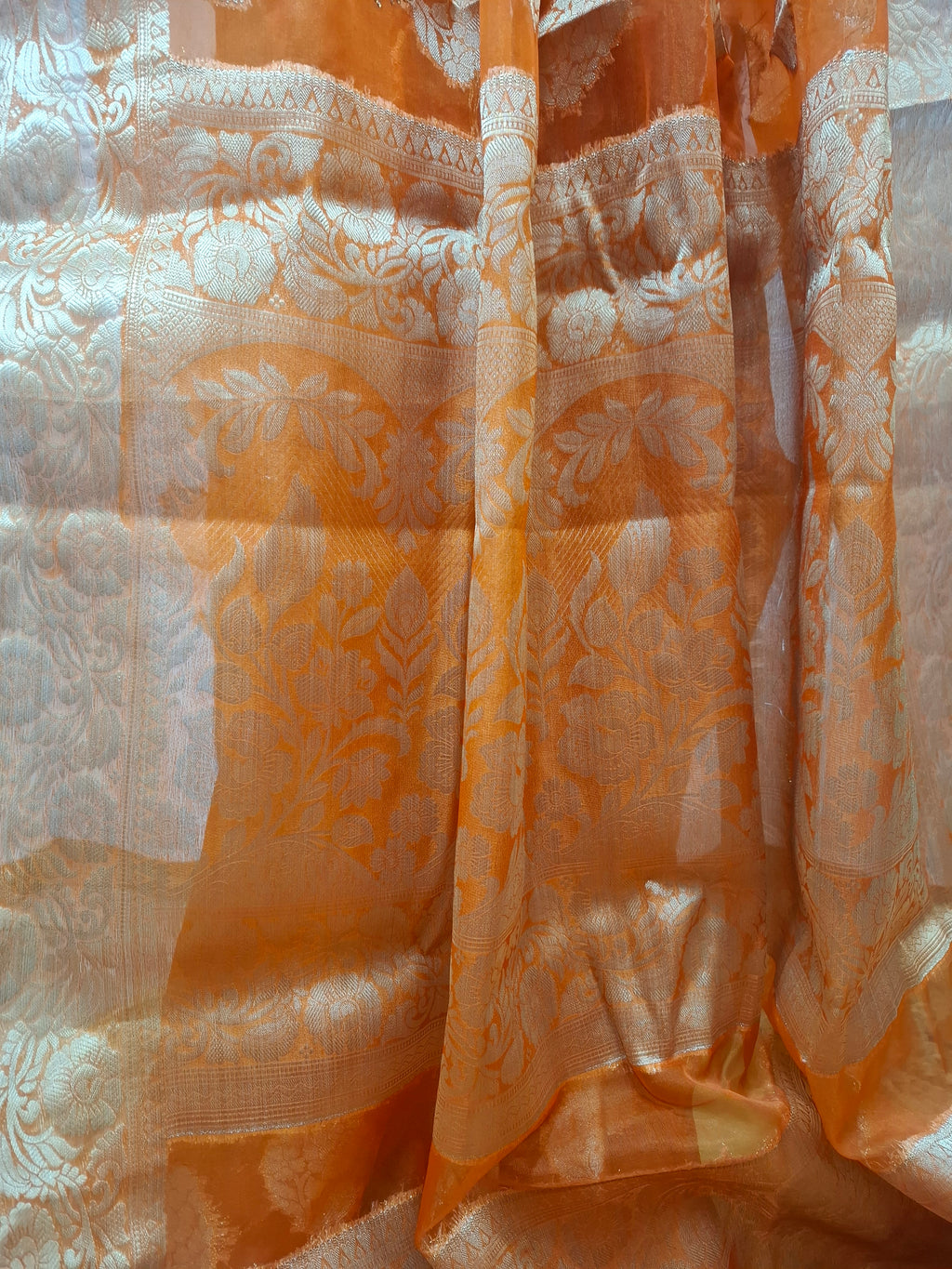 Orange Kora Banarasi Silk Saree