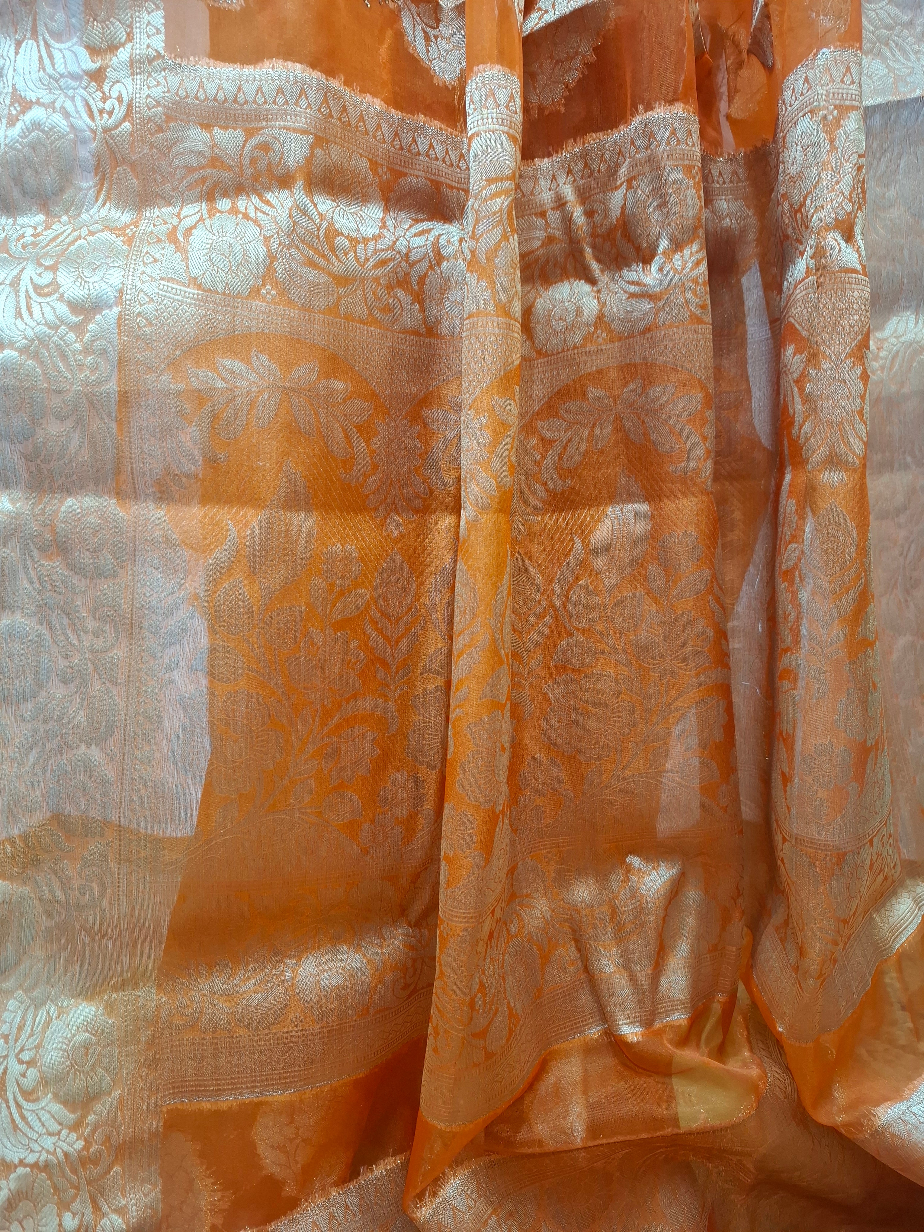 Orange Kora Banarasi Silk Saree