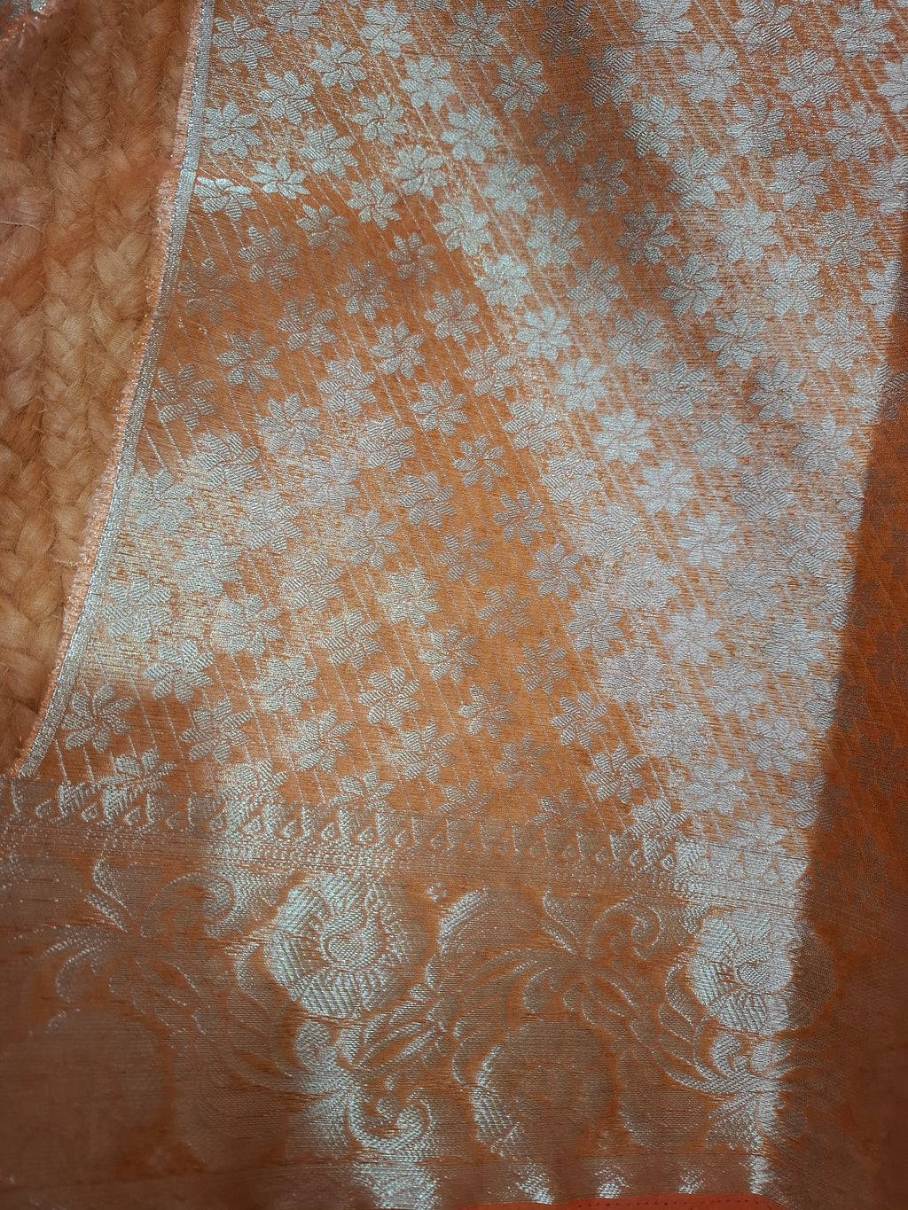 Orange Kora Banarasi Silk Saree