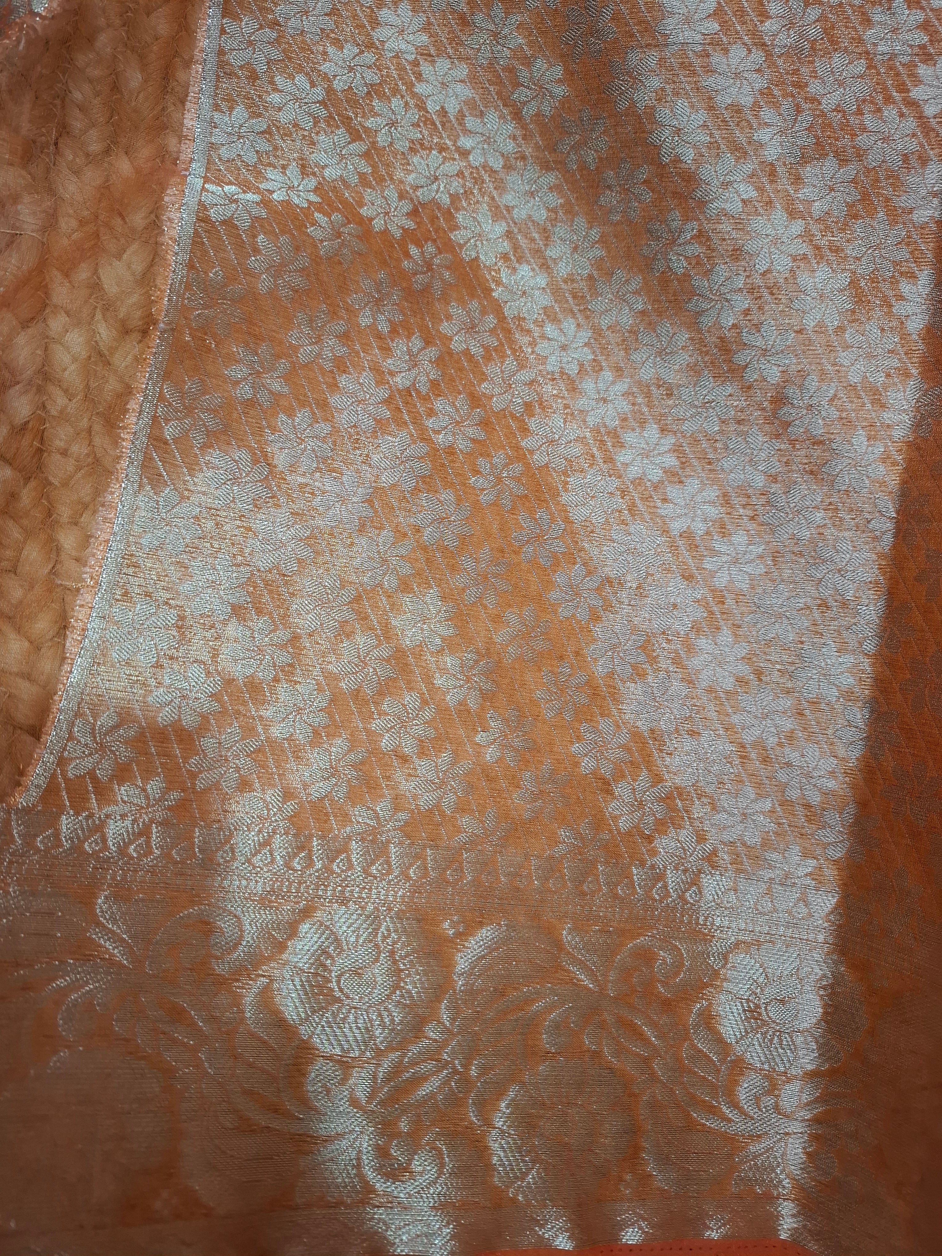 Orange Kora Banarasi Silk Saree