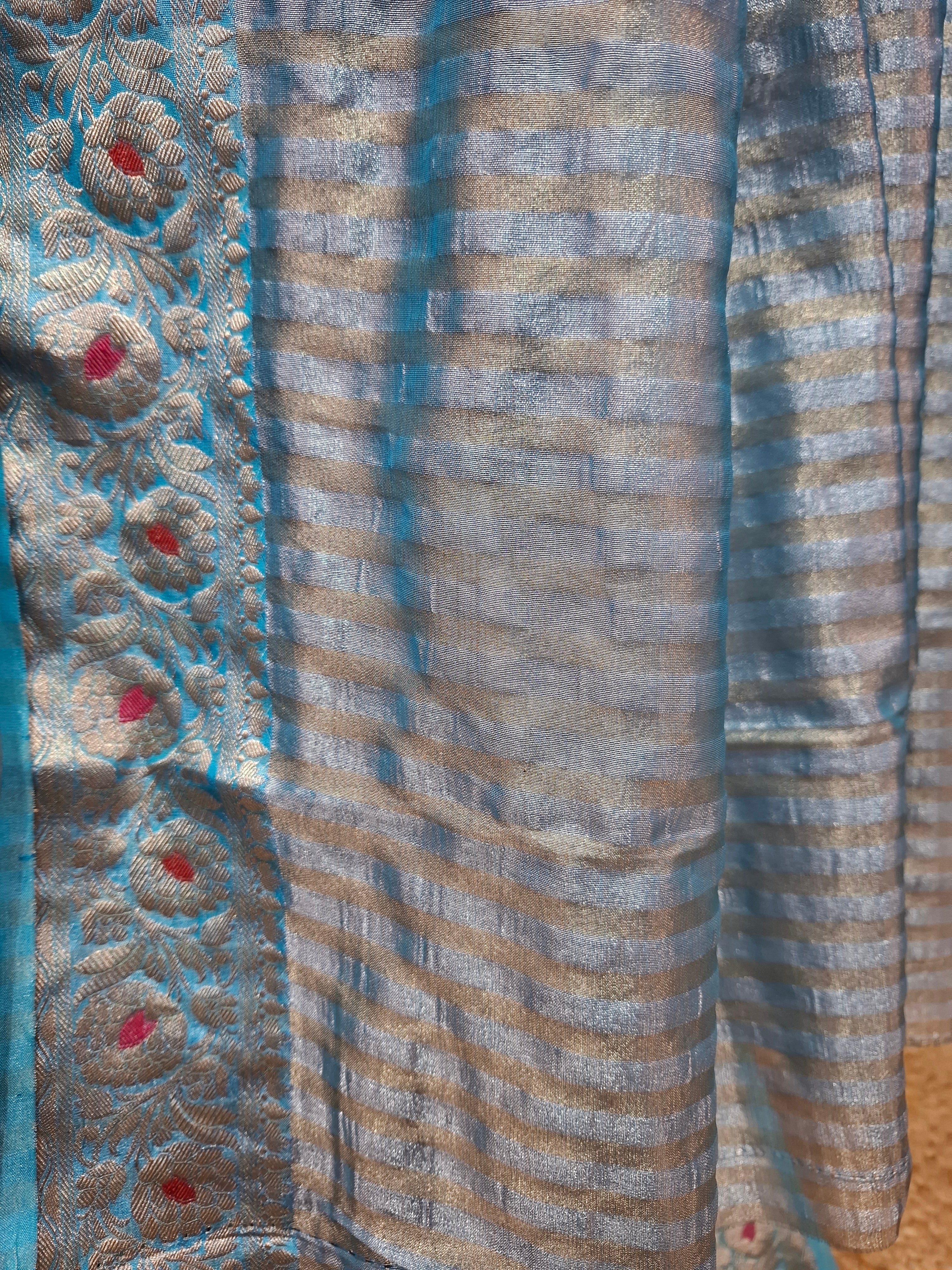 Blue Banarasi Tissue silk saree