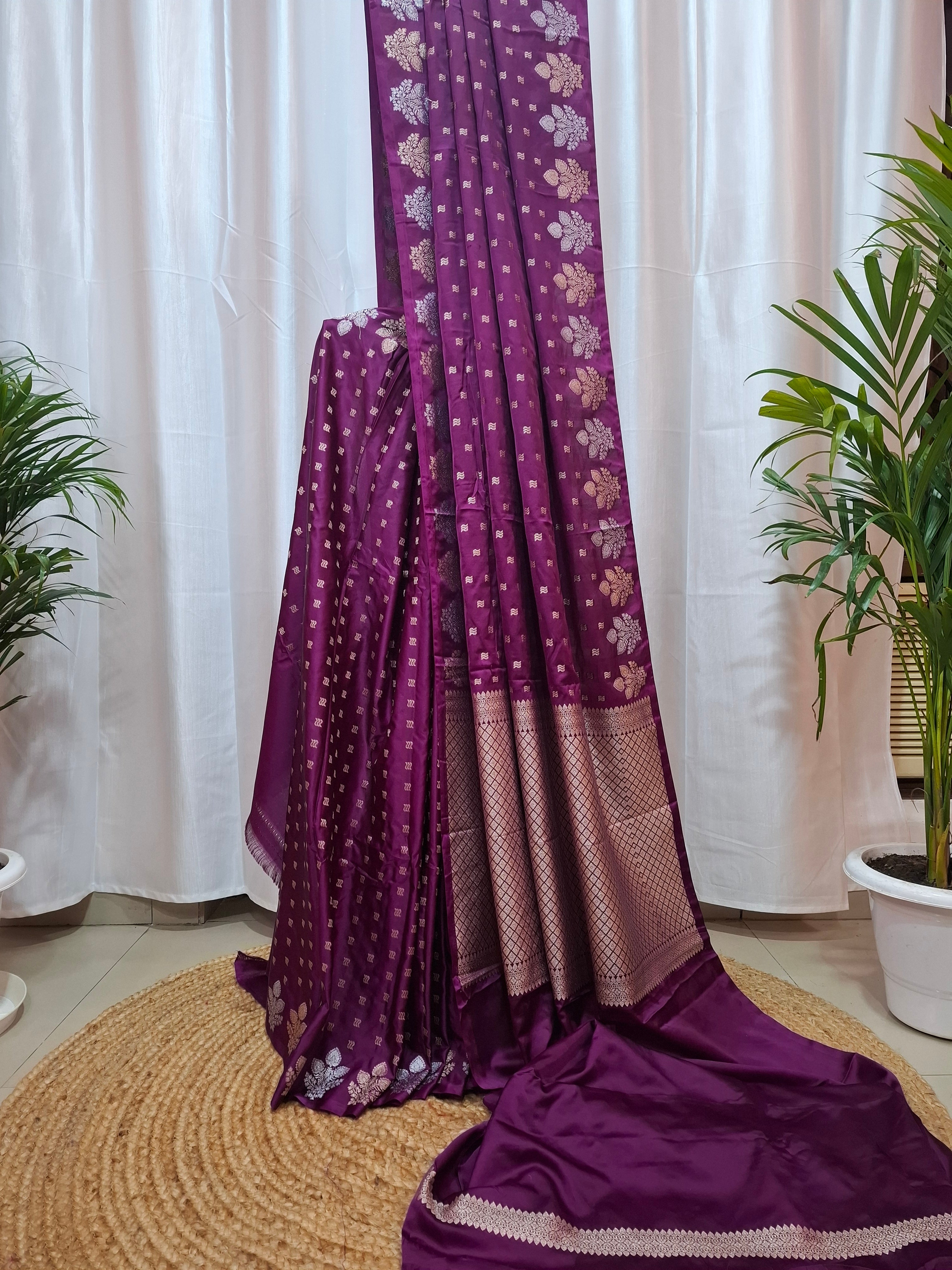 Purple Satin Silk Banarasi Saree