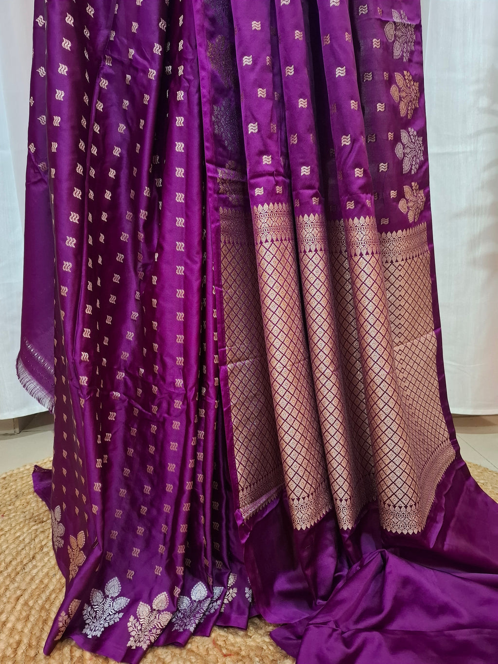 Purple Satin Silk Banarasi Saree
