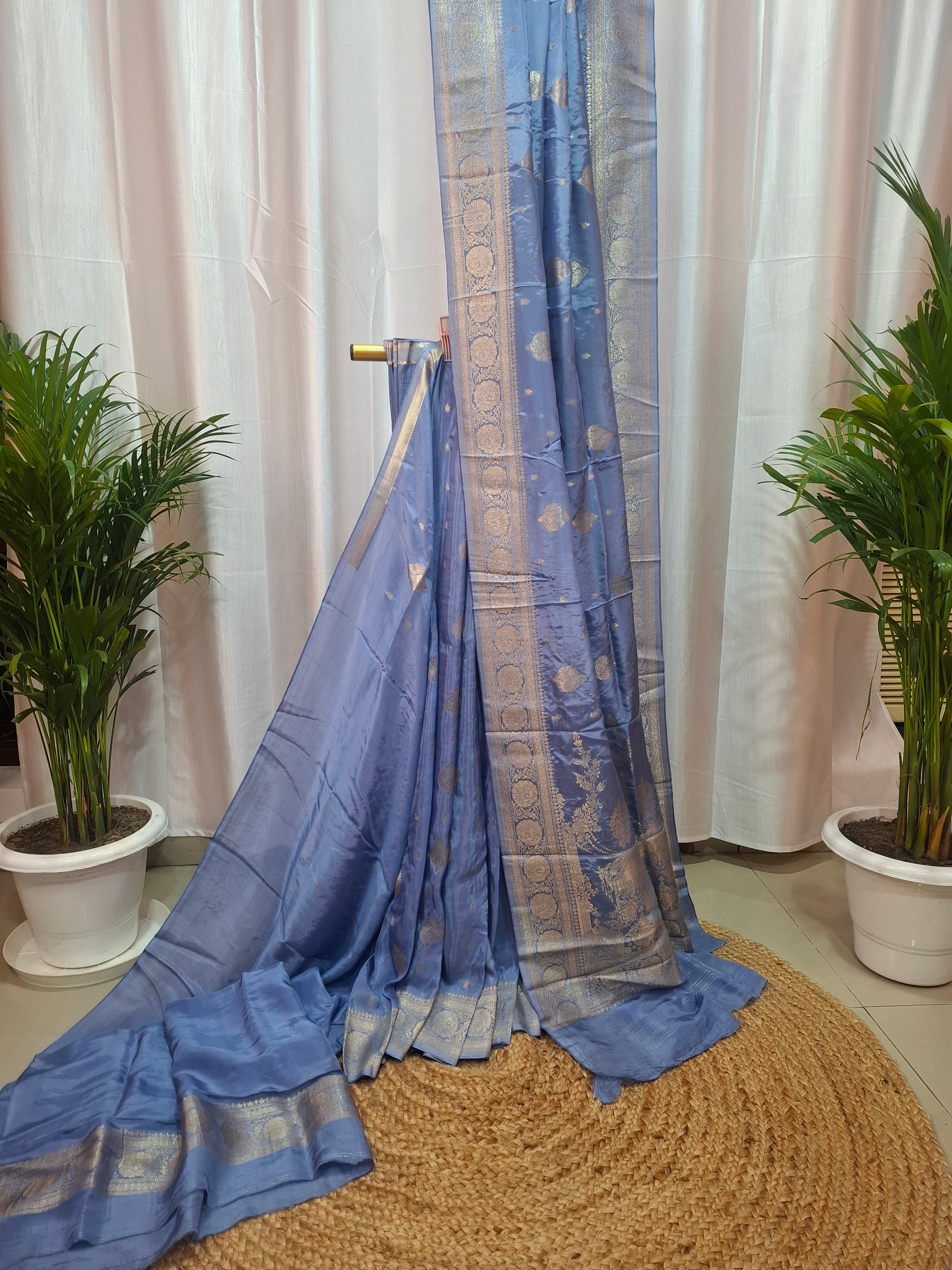 Powder Blue Premium semi-katan silk Banarasi saree